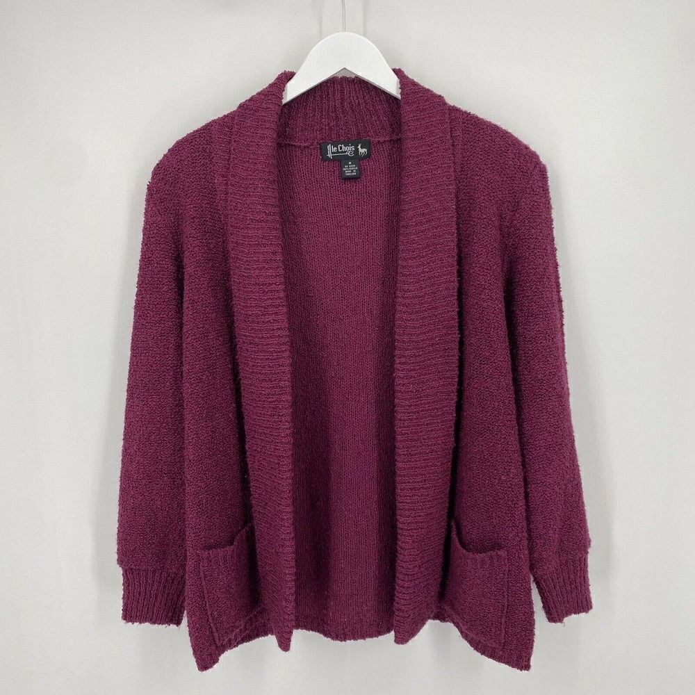 Vintage Le Chois Knit‎ Open Front Cardigan Sweater Boucle Pink Size M
